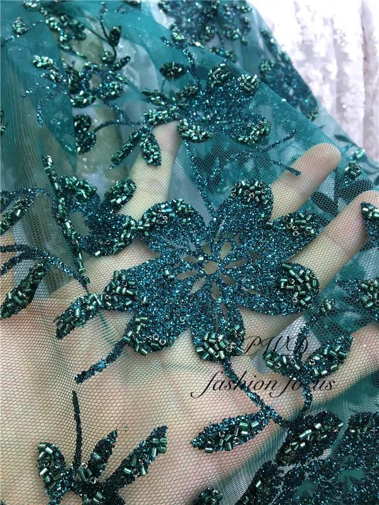 

Приклеенная блестящая африканская кружевная ткань с бисером, новейшая французская кружевная ткань для вечернего платья, сухая кружевная т...