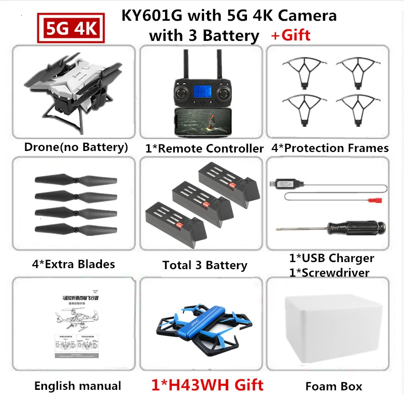W3 4K Cam Foam Box Радиоуправляемый Дрон KY601G gps Квадрокоптер с 5G 4K HD камерой 2000 м Дистанция управления Pro селфи следуем за мной Квадрокоптер Fly 20 минут - Цвет: W3 4K Cam Foam Box