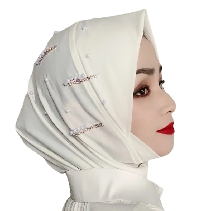 

New Muslim Scarf Rhinestone Strip Women's Convenient Fashion Crystal Linen Head Towel Bag Chin Four Seasons