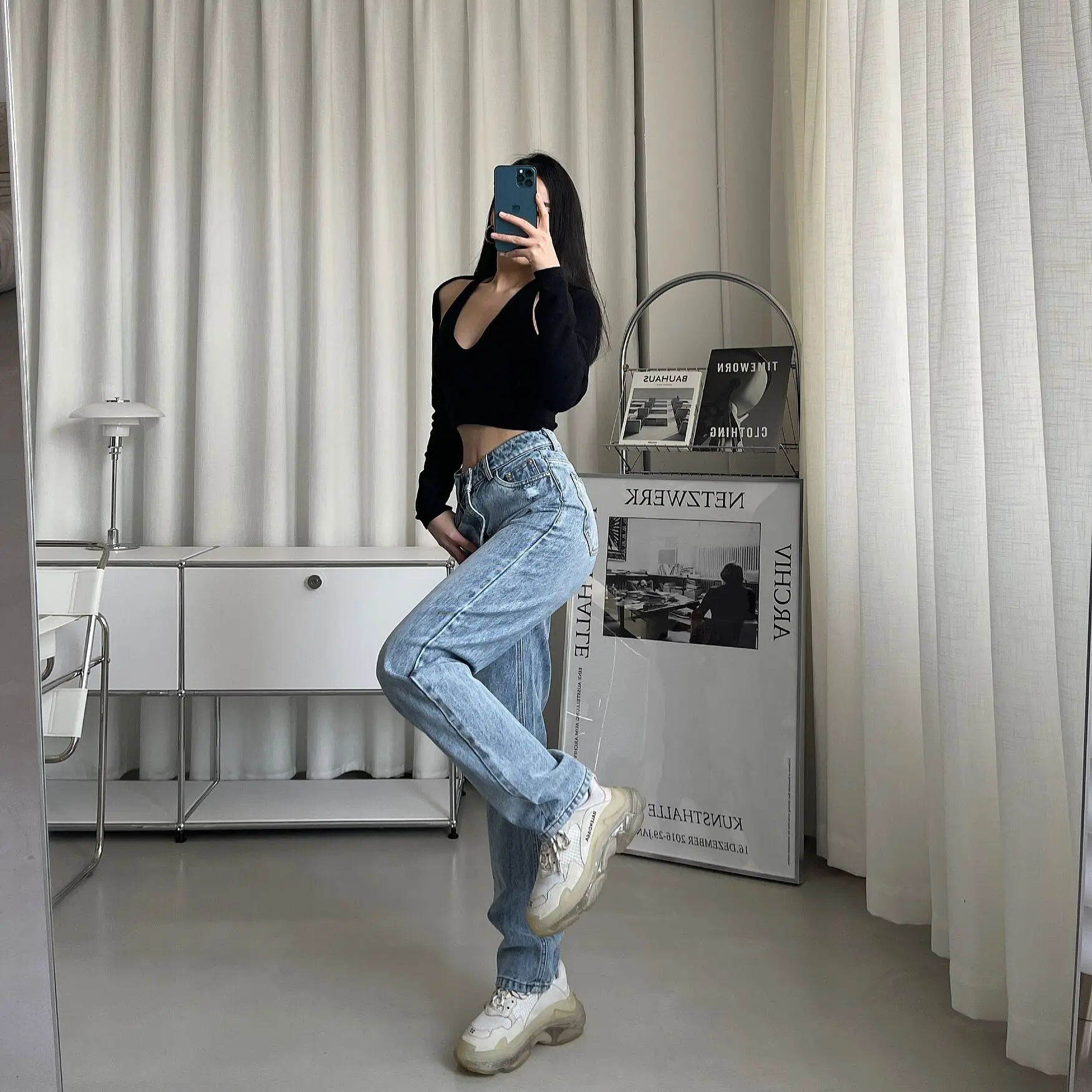 

Mom Jeans High Waist Woman Baggy Straight Leg Femme Boyfriend Blue Pants Donna Wide Loose Streetwear Vrouw Stacked Taille Haute