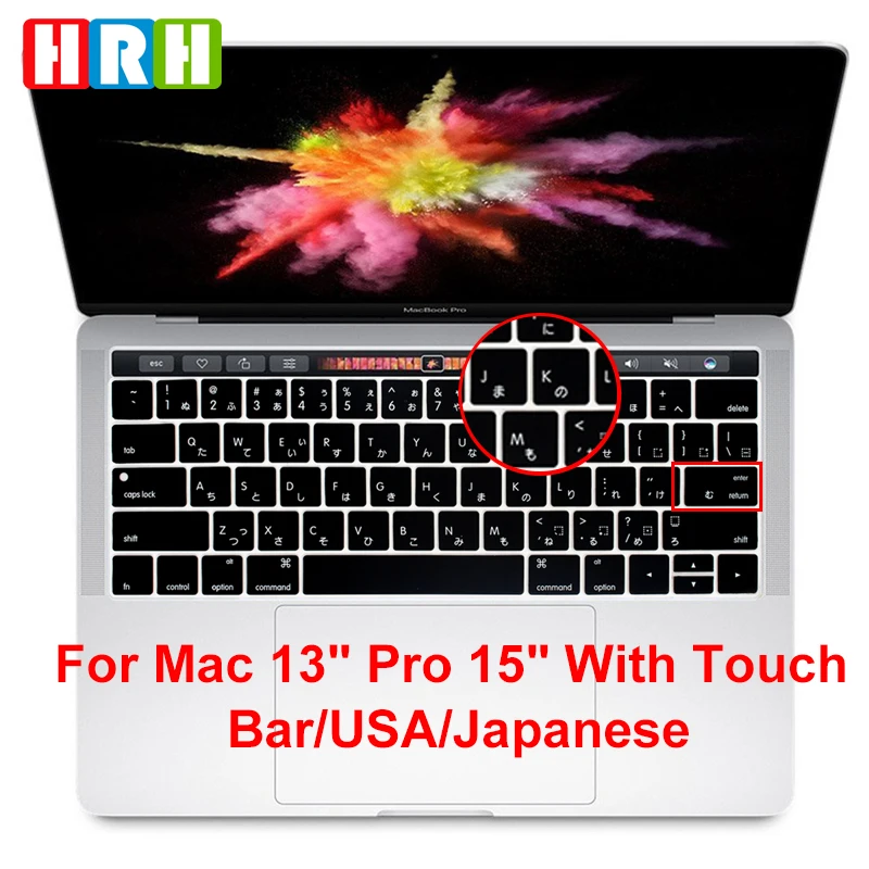 

HRH US Japanese Silicone Keyboard Cover Skin Protector for Mac Pro 13 A1706 A2159 Pro 15" A1707 Touch Bar Release 2017/2018/2019