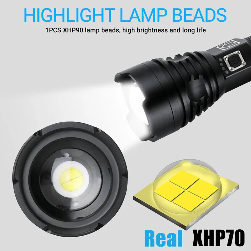 Самый мощный светодиодный фонарь XHP70.2 USB масштабируемый 3 режима 26650