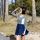 2021 корейский женский купальный костюм, пляжные раздельные купальные костюмы из двух предметов, женская одежда для купания, Купальная юбка, Женский комплект Танкини с длинным рукавом