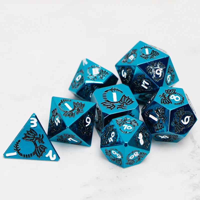 

Metal Dnd Dice Set Dungeon And Dragon D And D RPG MTG Polyhedral D&D 20 Sided Role Playing Blue 7PCS D20 D12 D10 D8 D6 D4