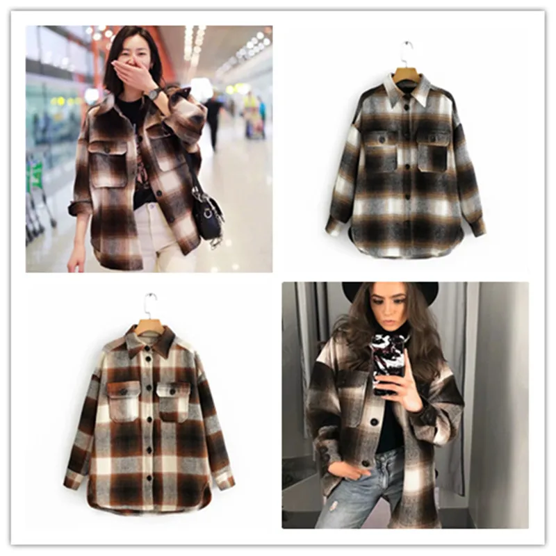 

Блейзер Женский брендовый в клетку, куртка оверсайз, свободная рубашка в клетку, Топ с длинным рукавом, пальто, весна-осень