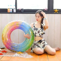 sequined inflatable pool float swimming ring rainbow swimming circle for kids adult pool toys floating ring water party