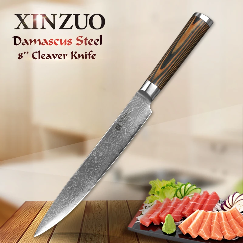 XINZUO 8 дюймов нож-Кливер Дамасская сталь кухонный нож 67 слоев японский кухонный инструмент VG10 сашими ножи для суши Pakkawood ручка