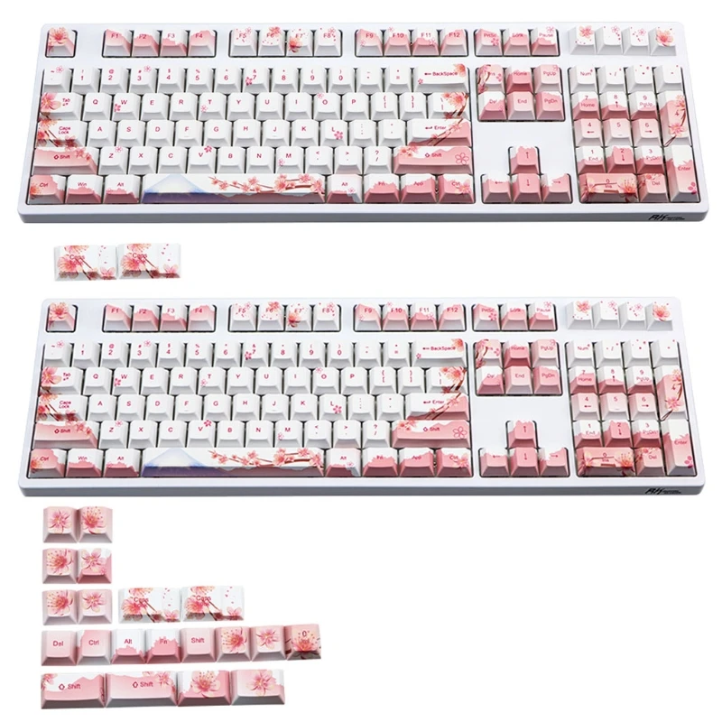 

110 128 Keys Cherry Profile PBT Keycaps Full Set Mechanical Keyboard Keycaps PBT Dye-Sublimation Cherry Blossom Keycaps For
