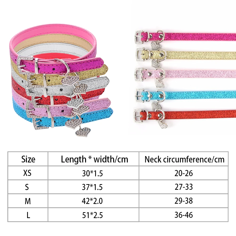 

Pet Dog Cat Collar Bling Love Heart Rhinestone Pendants Necklace Soft Leather Kitten Puppy Adjustable Collars Pet Accessories