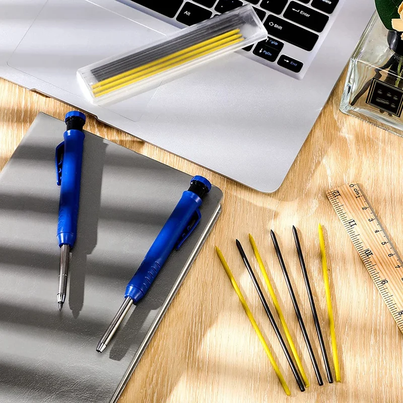Solid Carpenter Pencil Set Leads Built-in Sharpener Deep Hole Mechanical Marker Marking Pen Tool | Инструменты