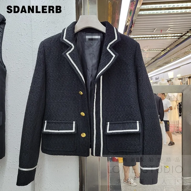 

Женский блейзер с длинным рукавом и карманами, черный или золотой жакет с пряжкой в стиле пэчворк, осень 2021