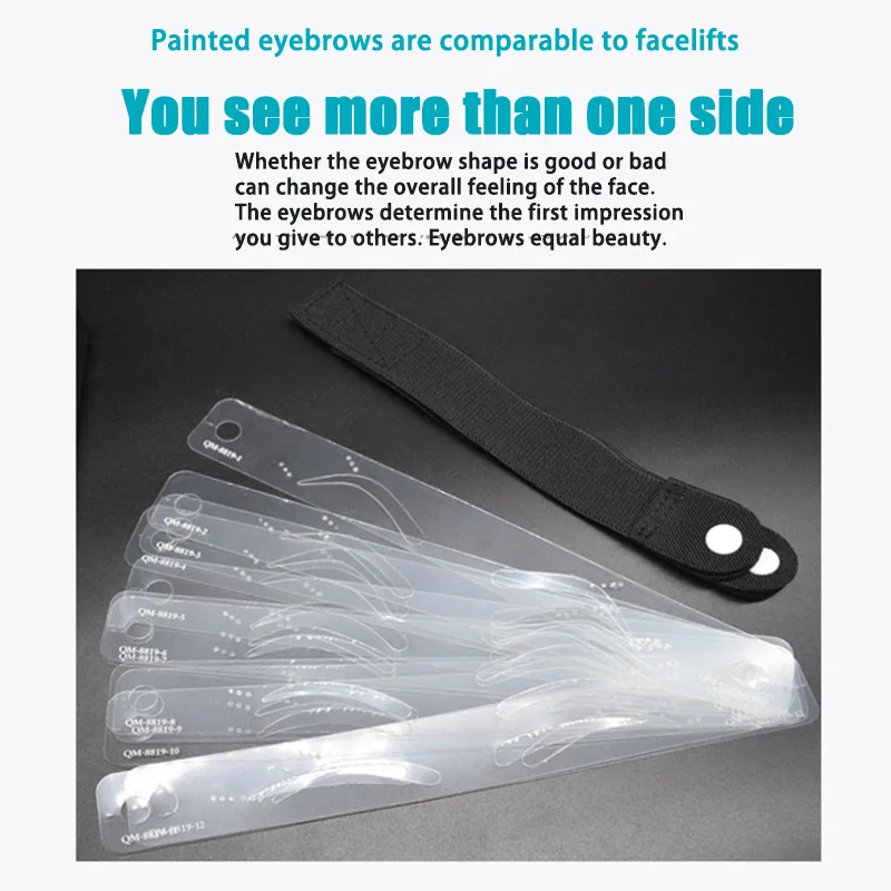 

12pcs/set Different Eyebrow Template Eyebrow Stencil with Headwear Strap DIY Eyebrow Shaper Brow Stencils Card MH88