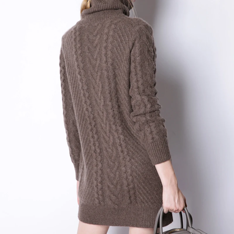 Женский однотонный кашемировый свитер ALKMENE длинный толстый с высоким воротником