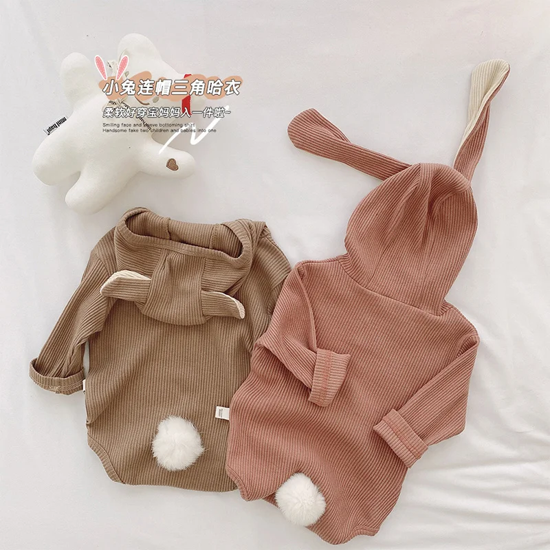 

Newborn Baby Clothes Spring Autumn Hooded Long Sleeves Cute Bunny Ears Rompers Infant Triangle Bag Fart Pyjamas Baby Product New