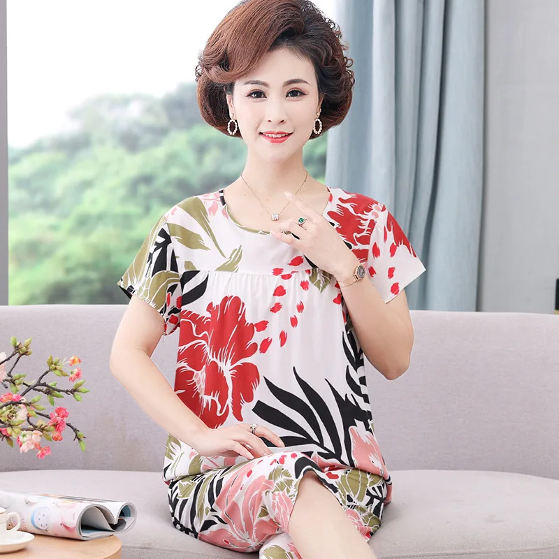 

2022 New Large size 4XL 5XL home clothes new casual pajamas sets Shortsleeve sleepwear suit female pijama women Mom Gift