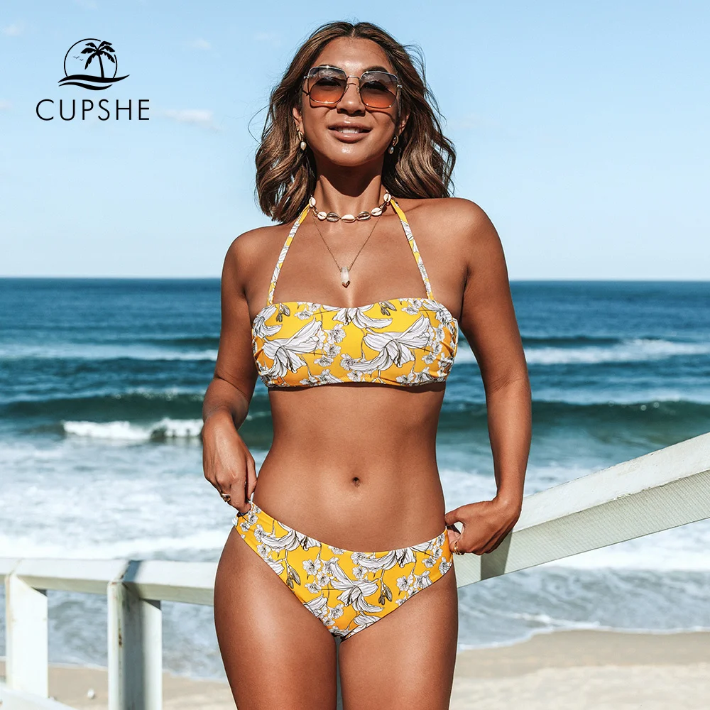 Женский купальник-бандо CUPSHE бикини с пуш-ап на шнуровке двусторонней подошвой