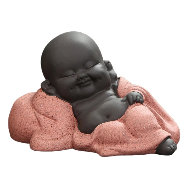 Statue Cute Baby Decor Little Monk Figurine Smiling Lovely Ceramic Buddha Chinese Tea Set | Дом и сад