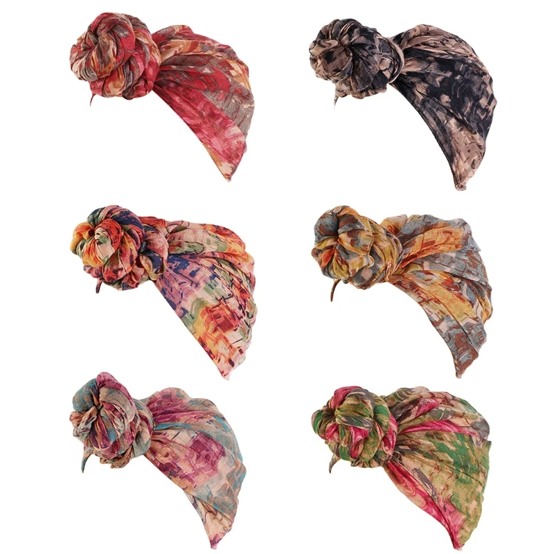 

Ethnic Tie-Dye Print Scarf Head Wrap Voile Shawl Long Hijab Knotted Turban Hat