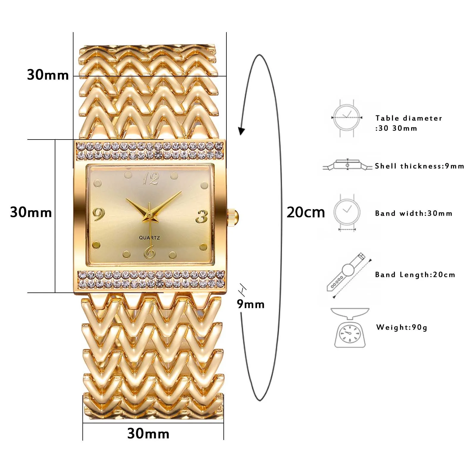 

1pc Fashion Wide Strap Quartz Wristwatches Woman Casual Diamond Square Digital Quartz Ladies Watch Luxurious Watch For Women