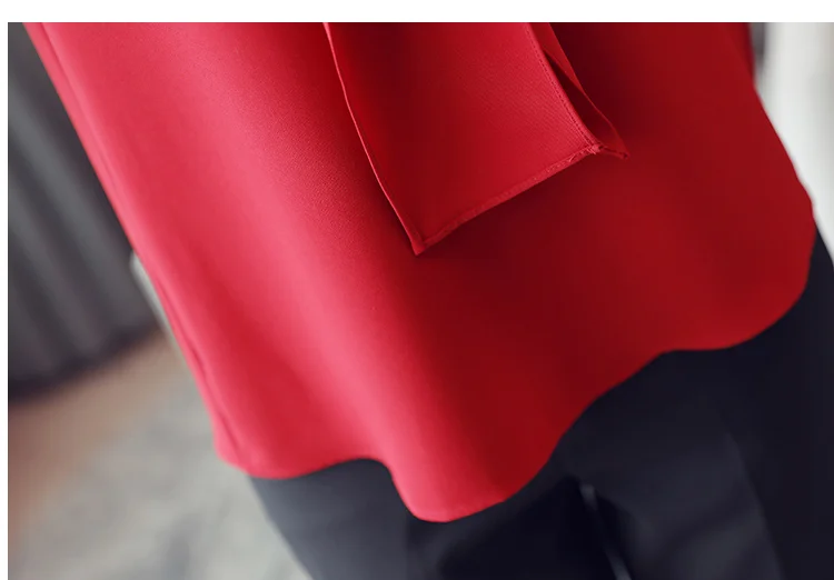 Женская блузка, офисный Топ с длинным рукавом, шифоновая блузка, blusas femininas elegante, с бантом, однотонная, с v-образным вырезом, красная одежда, женские топы 0412