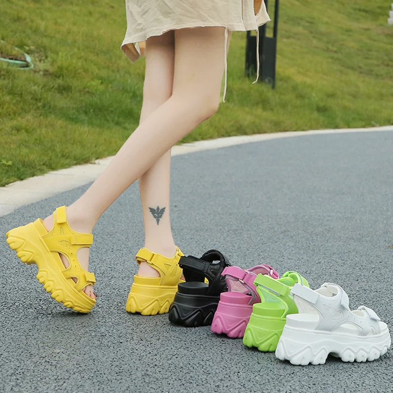 

Rimocy Summer Women's Chunky Platform Sandals 2021 Hook and Loop Thick Bottom Sandal Female Solid Color Walk Sports Shoes Woman
