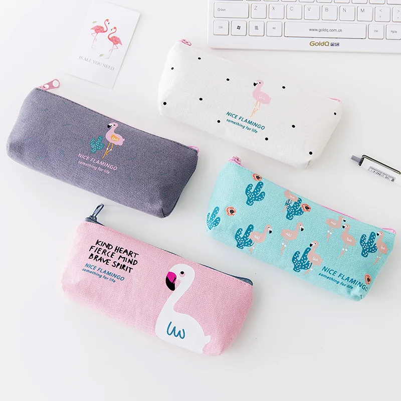 Cute animals flamingos Pencil stationery Bag papelaria canvas Case material escolor school supplies | Канцтовары для офиса и