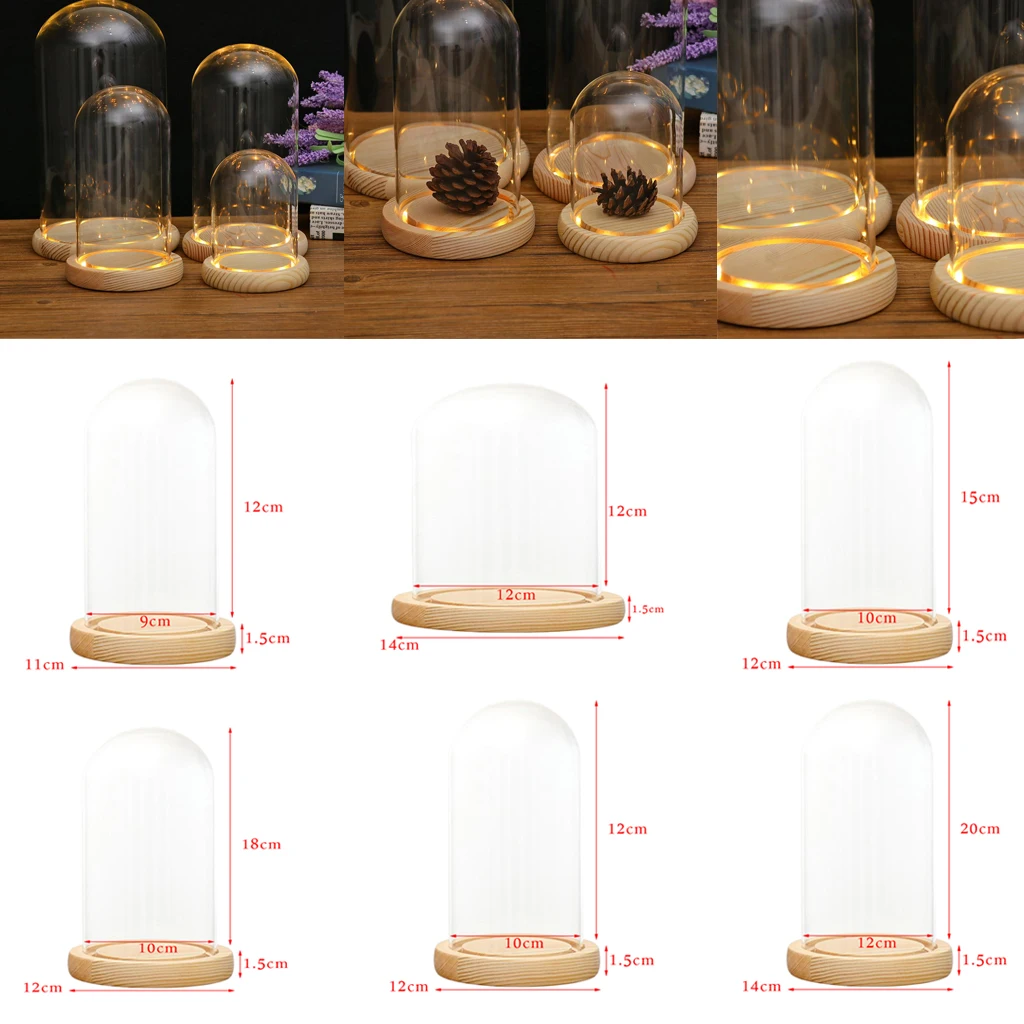 Стекло Дисплей Dome + светодиодный деревянное основание декоративные из
