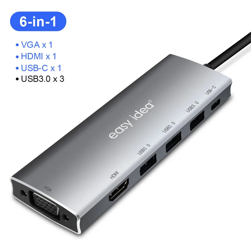 USB C концентратор Мульти USB 3,0 концентратор расширитель Тип C Hab адаптер HDMI VGA порт для MacBook Pro huawei USB сплиттер компьютерные аксессуары - Цвет: 6 In 1