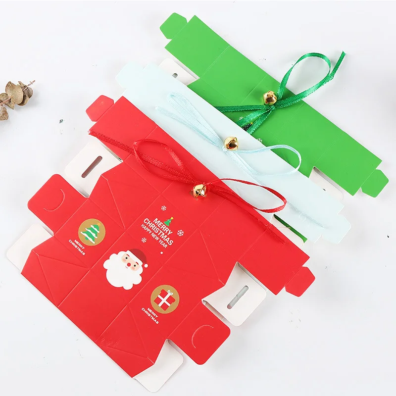 

10Pcs Happy Merry Christmas Gift Boxes Paper Snack Box With Ribbons For Xmas Party Supplies New Years Decoration Packing Box