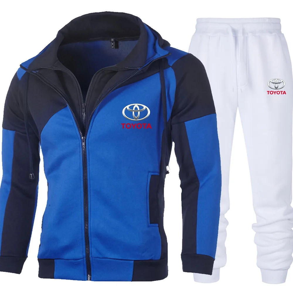 

Spring and Autumn Men's Toyota Logo Patchwork Jacket + Pants 2 Piece Sets Tracksuit Hooded Casual Fashion Long Sleeve Sportsuit