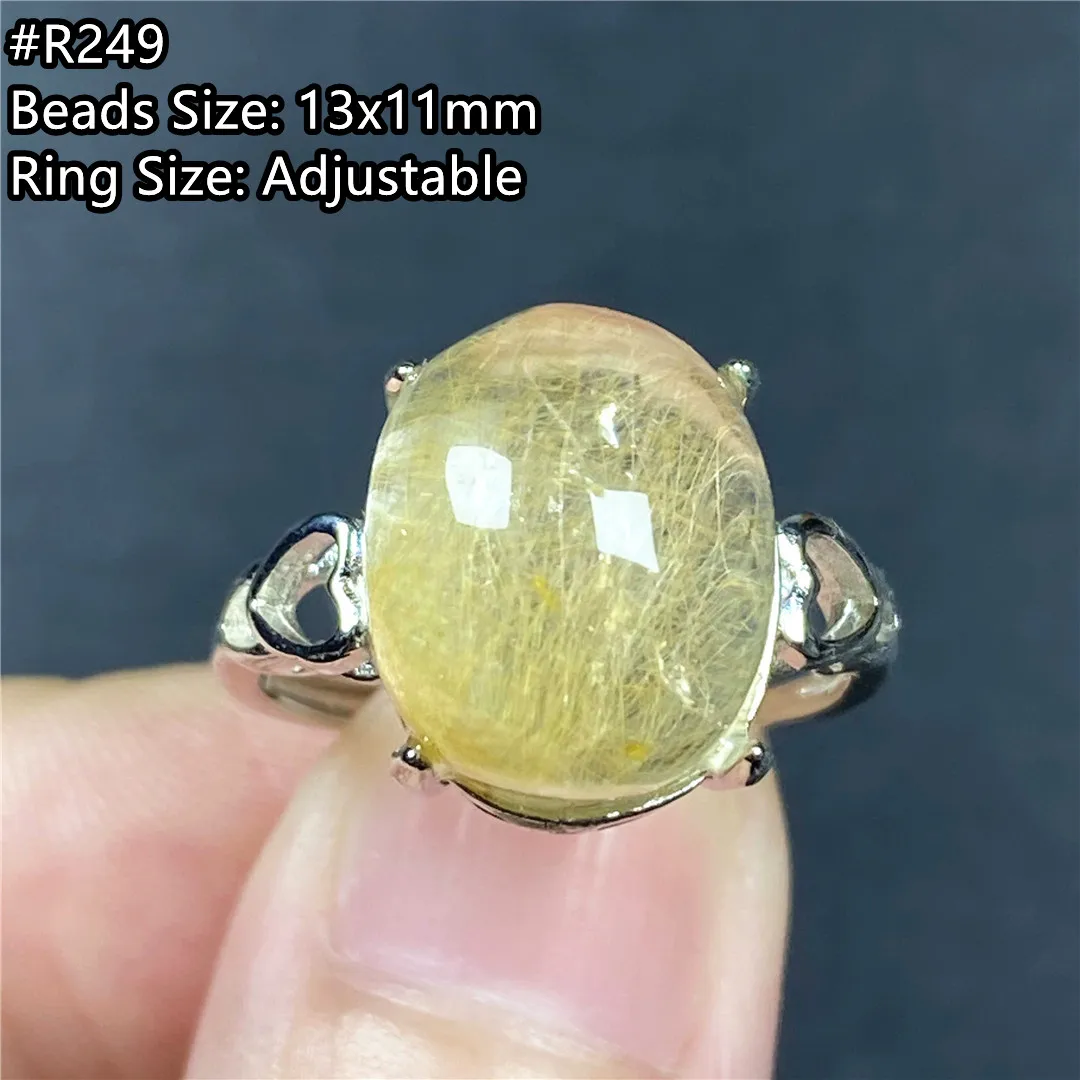 

Кольцо из натурального золота с рутилированным кварцем для женщин и мужчин, овальные бусины 13 х11 мм, серебряный камень богатства, регулируе...