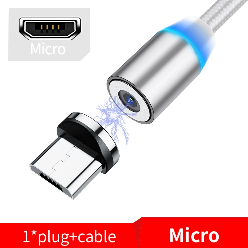 For Micro Silver Магнитный кабель Олаф 1 м 2 м Micro usb type-C кабель для iPhone 11 Pro Max XS samsung S8 S9 Быстрая зарядка магнитное зарядное устройство USB кабель - Цвет: For Micro Silver