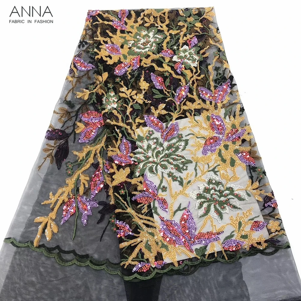 Французская кружевная ткань с блестками Anna Высококачественная вышитая