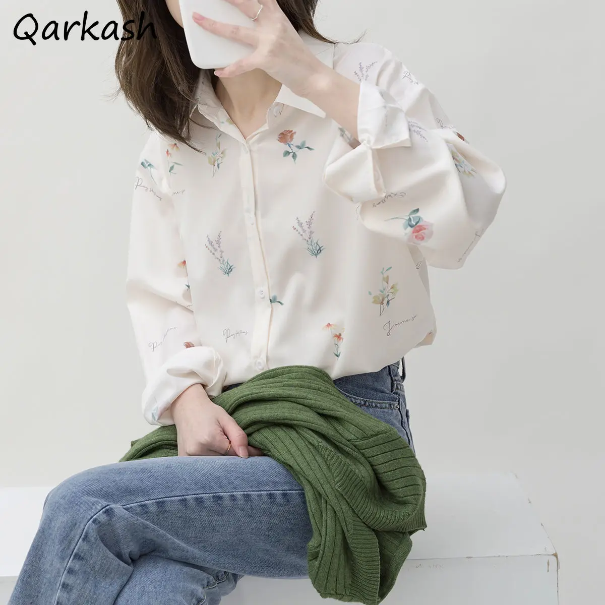 

Рубашки с принтом женские весенние милые дизайнерские ретро Ulzzang студенческие женские модные топы для отдыха универсальные повседневные блузы с длинным рукавом Ins