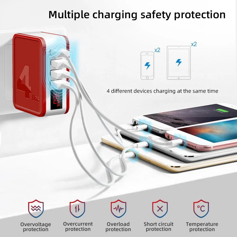 Зарядное устройство с цифровым дисплеем и портом USB 2/4 48 Вт QC4.0 3 0|Зарядные