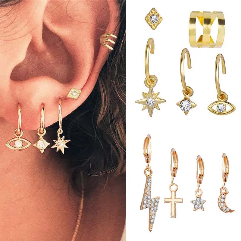 

Punk Ear Clip On Earrings Hip Hop No Piercing Moon Stars Earing Simple Cross Lightning Earring Cute Ear Cuff Jewelry for Women