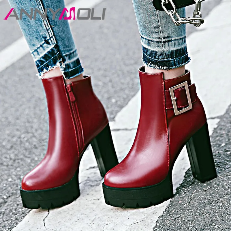 Ботильоны женские на платформе и квадратном каблуке молнии Размеры 33 43|Женские