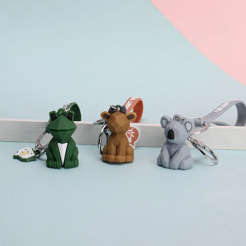 

2021 Geometric Cut Animal Dinosaur KeychainRabbit Bear Fox Cat Keyring Car Pendant Student Bag Keychains Pendant Creative Gift