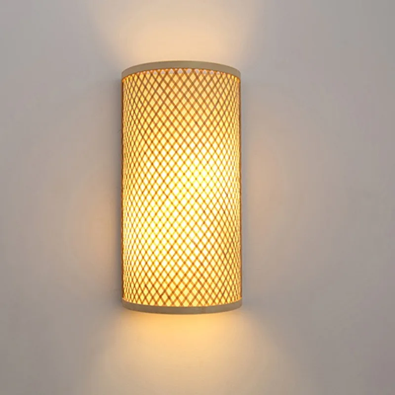 

Southeast Asian Style Manual Wall Lamp Living Room Bedroom LED Bamboo Handicraft Wall Lamp Chinese Corridor Half Round Wall Lamp
