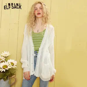 Женский мохеровые вязаные свитера ELFSACK, белый однотонный Повседневный Кардиган на одной пуговице с длинными рукавами в Корейском стиле, весна 2020