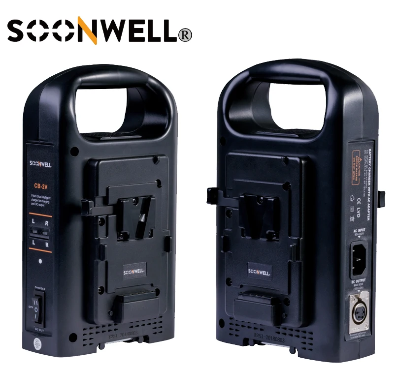 

Dual Channel V mount lithium Battery Charger with DC Output for DSLR Camera