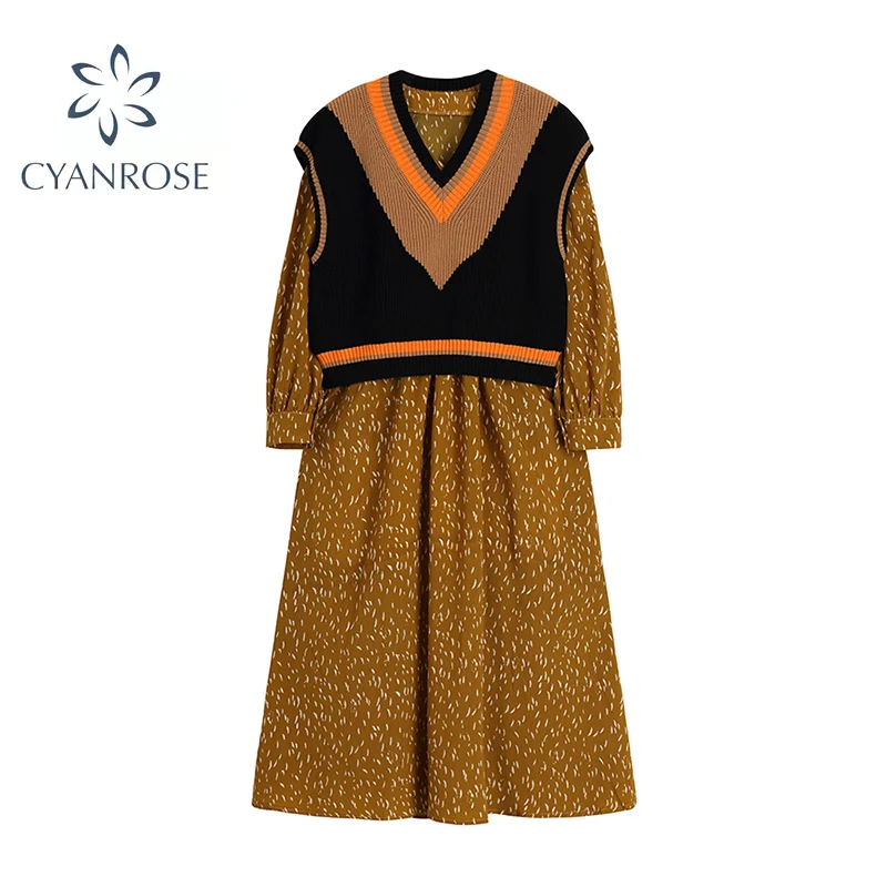 Женский винтажный костюм с цветочным принтом свободный плиссированный во