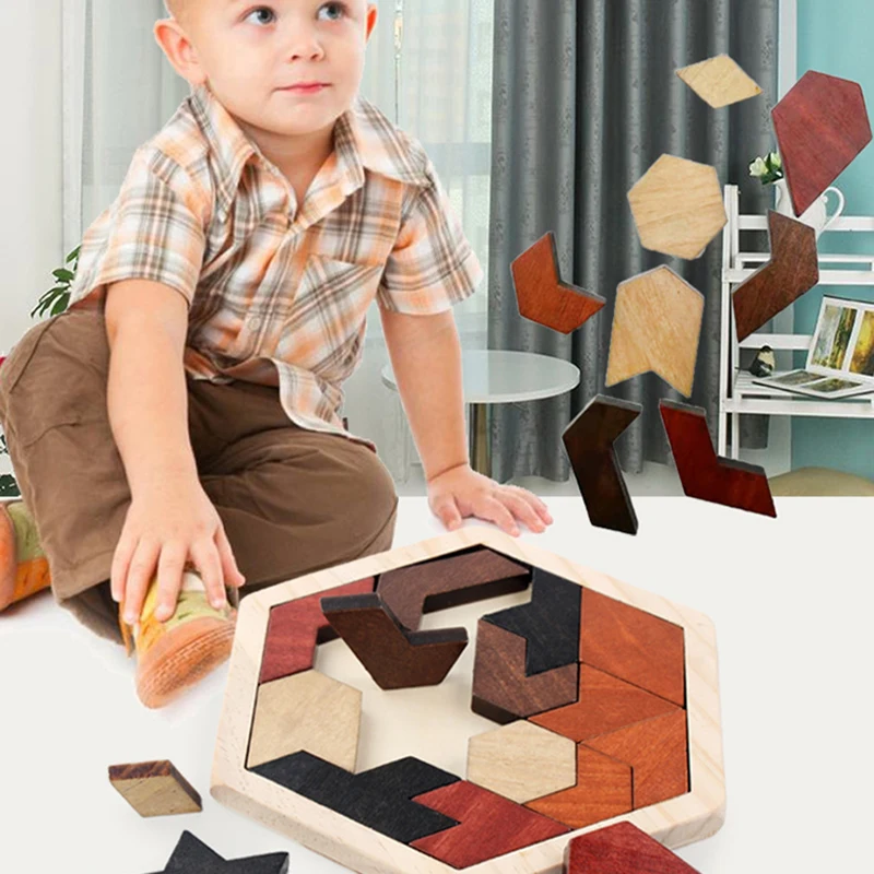 

Jigsaw Puzzle Hexagon Wooden Puzzle For Children Geometry Toys Kids Pre-school Montessori Imagination Educational Toys Gifts