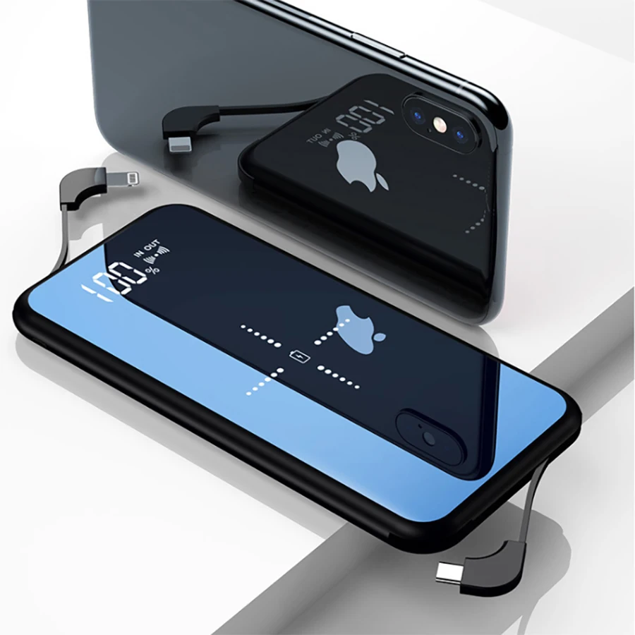 Внешний аккумулятор 10000 мАч портативное зарядное устройство с зеркальным