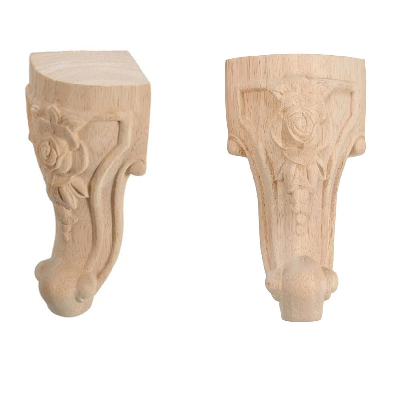 

8Pcs Wood Carved Rose Foot Frame Decor Furniture Table Craft Unpainted Door Decor - 4Pcs 15 X 6 Cm & 4Pcs 12 X 6 Cm