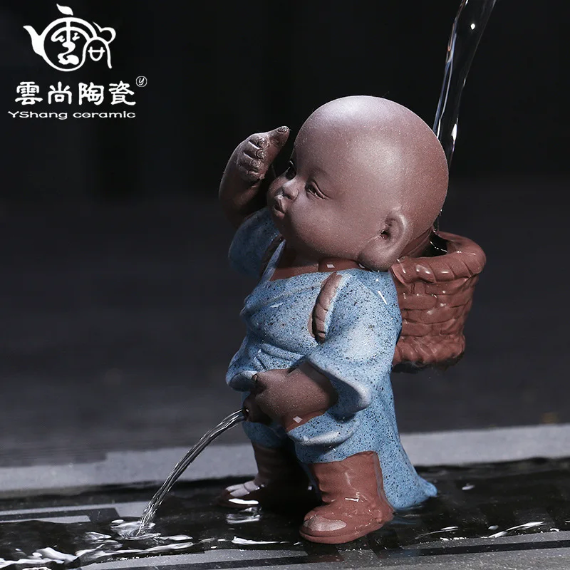 

Water spray urine child creative purple sand tea pet ornaments Little monk boutique handmade ornaments tea play Kung Fu tea set