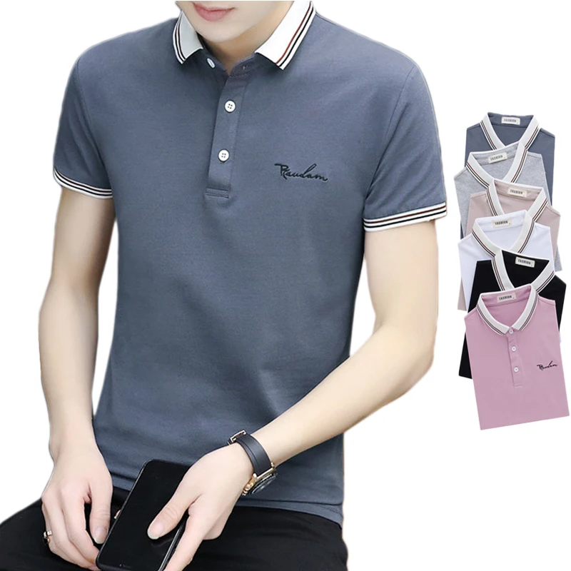 Мужская хлопковая рубашка поло с коротким рукавом отложным воротником|Поло| |
