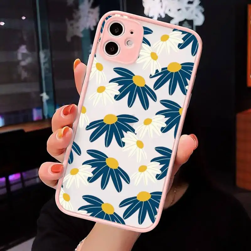 

Cute cartoon daisy flower Phone Case For iPhone 12 11 Mini Pro XR XS Max 7 8 Plus X Matte transparent Pink Back Cover