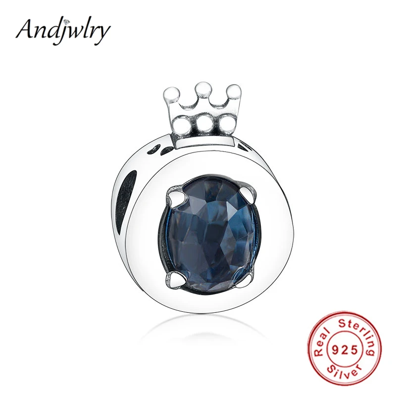 925 стерлингового серебра синий сверкающая Корона O Charm Fit оригинальные Подвески