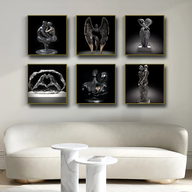 

Black Metal Figure Sculpture Art Canvas Painting Romantic Metal Poster Printing Modern Living Room Decoration Wall Art Picture